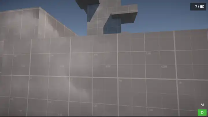 Pressing the red button on a block and watching a group of blocks rise from the water, each at its own pace