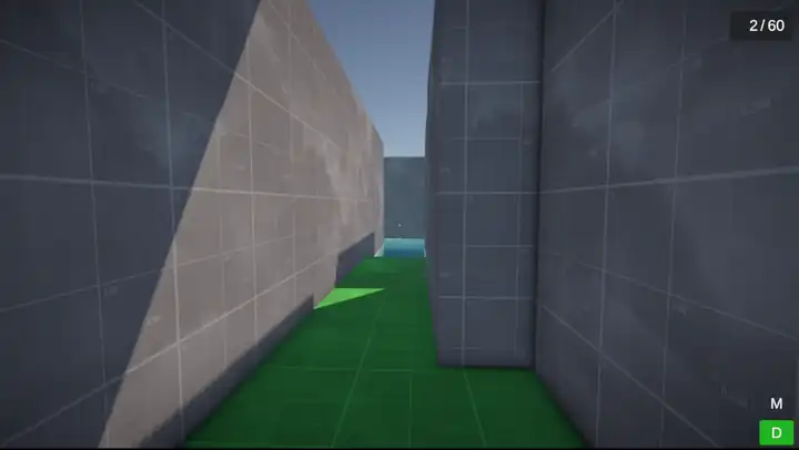 First person: climbing onto a block and touching others, which turn green with a ripple from the point of contact