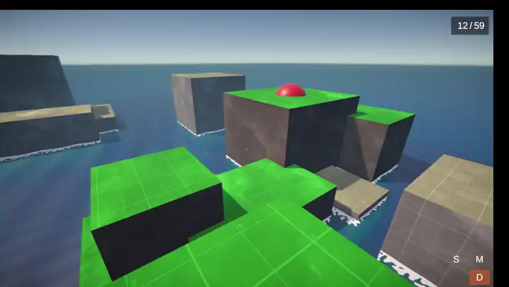 A fall from a tall block with the camera dip on landing, and a mantle onto a ledge