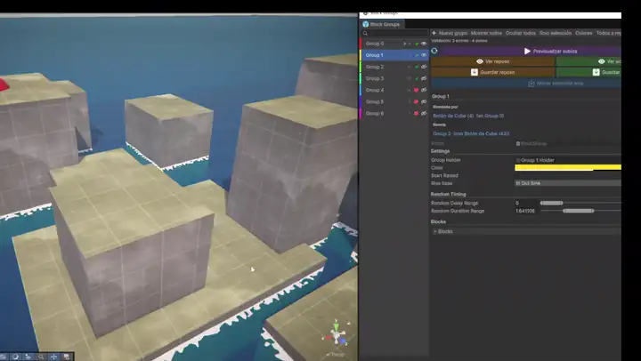 The Block Groups window in the Unity editor with the groups of Level 1